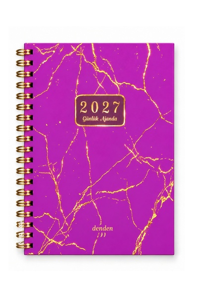 denden 2027 Yaldiz Series Fuchsia Marble Daily Spiral Agenda