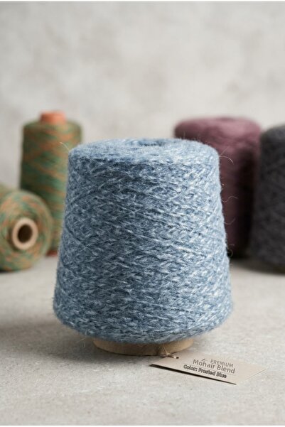 Göçer İplik Since Knitting Yarn Ice Blue (Frosted Blue) Fuzzy (Mohair/Angora Blend) and Lightly Heathered/Melange, Total 800Gr