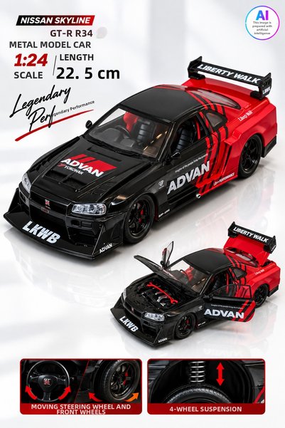 YILDIRIM OYUNCAK Die Cast Nissan Skyline Gt-R R34 Metal Model Car 22.5 cm – 1...