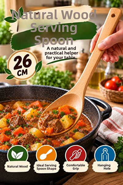 OpenCity 26cm Natural Wooden Serving Spoon Wooden Cooking Stirring Serving Sp...