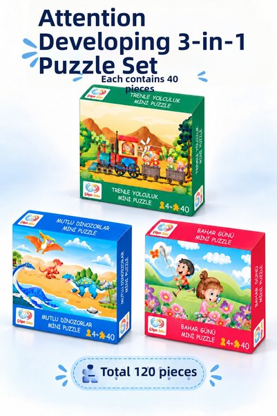 Çılgın Zeka Attention-boosting 3-piece puzzle set - ages 3-7 - each set contains 40-piece children's puzzles and jigsaw puzzles
