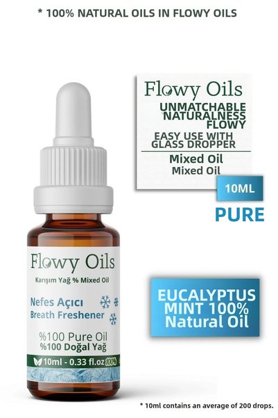 Flowy Oils Breath Refreshing Essential Oil 100% Natural Mint and Eucalyptus Blend Oil, Refreshing and Relaxing Breath Freshener 10ml