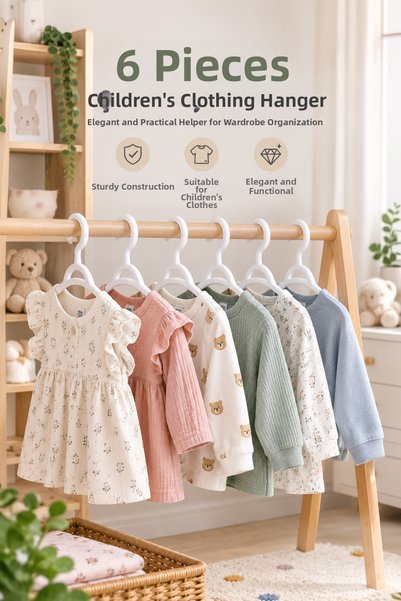 Wumboo 6 Pieces of Children's Clothes Hangers - Baby Clothes Hangers - Children's Room Organizer Hangers - White 6 Pieces