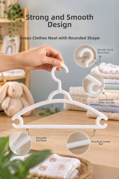 Wumboo 6 Pieces of Children's Clothes Hangers - Baby Clothes Hangers - Children's Room Organizer Hangers - White 6 Pieces