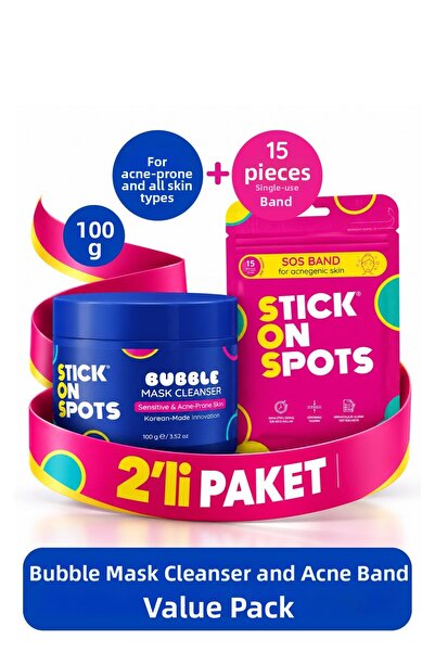 Stick On Spots شريط SOS لعلاج حب الشباب، 15 شريطًا، قناع فقاعي SOS، 100 مل