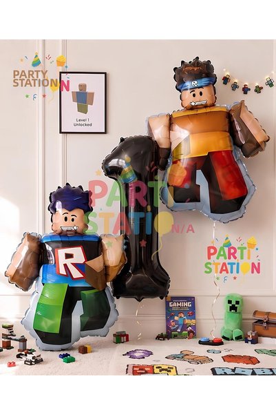 Parti Station مجموعة بالونات روبلوكس كونسبت لعمر سنة واحدة، 3 قطع، مجموعة بال...