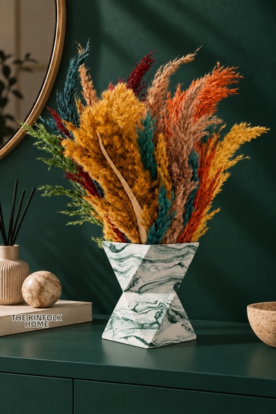 betonmall Pampas Dry Flower Arrangement in Concrete Pot Artificial Shocked Pa...