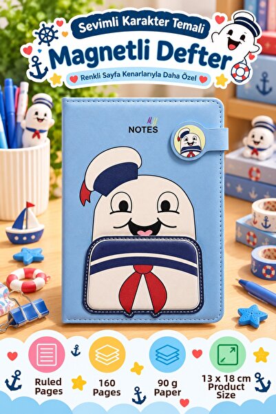 Daks Magnetic Notebook Cute Character – 160 Pages, 13X18 cm Lined Faux Leathe...