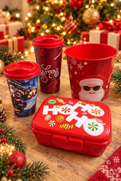 EMİLA HOME New Year's Themed 4-Piece Popcorn and Cup Set Popcorn, Chips and S...