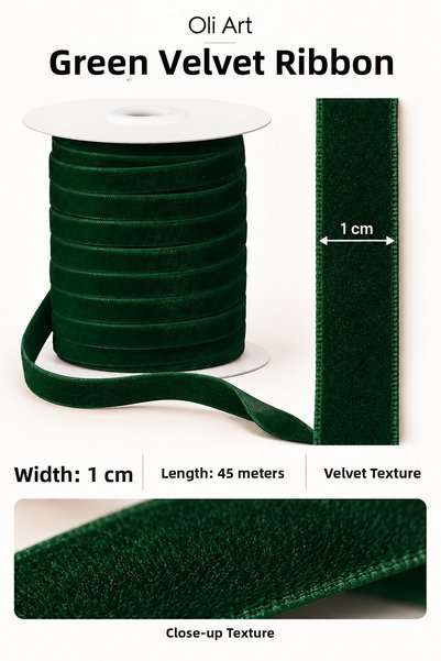 OLİ Art Velvet Ribbon 1cm 45Meters – Gift Wrapping, Bow Making, and Decorativ...