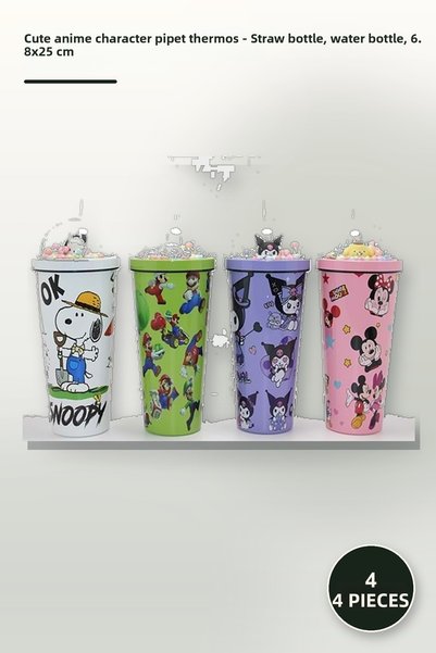 Yenilig 4 Cute Anime Character Thermos Water Bottles with Straws – Water Bott...