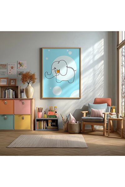 KEYFHOME Un singur Linie Elefant Încadrat MDF Tablou Poster Camera Bebelus De...