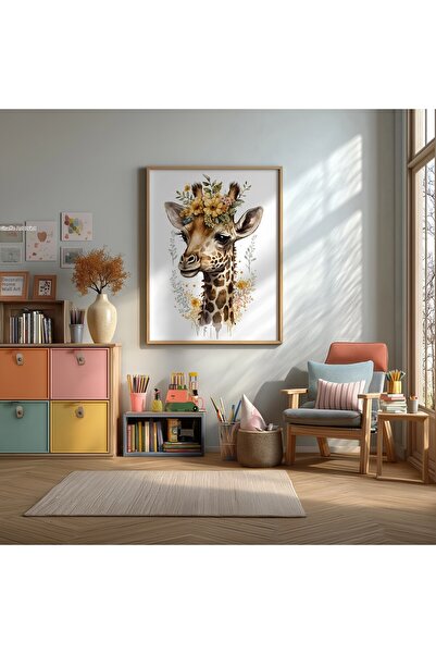 KEYFHOME Floral Baby Giraffe Acuarelă Înrămată MDF Tablou Poster Camera Bebel...