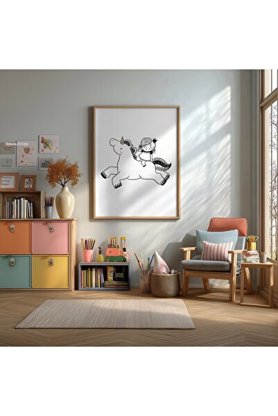 KEYFHOME Unicorn și Fată Pictură Înrămată MDF Tablou Poster Cameră Copii Deco...