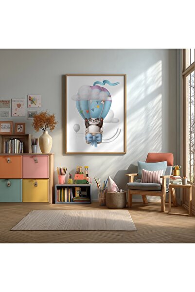 KEYFHOME Panda în balon cu aer cald înrămat MDF pictură poster pentru camera ...