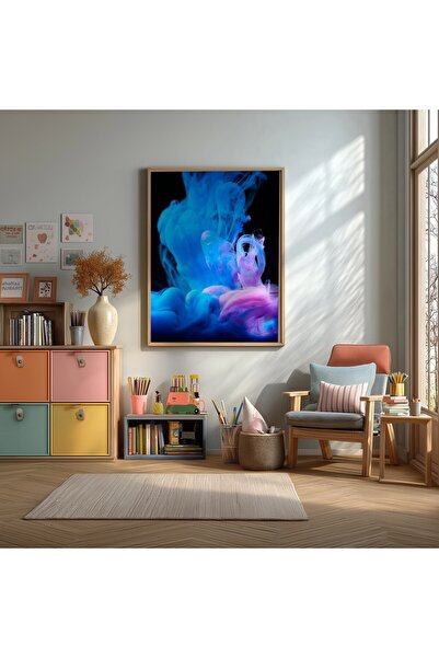 KEYFHOME Tablou MDF cu fum albastru abstract înrămat Poster pentru decor de p...