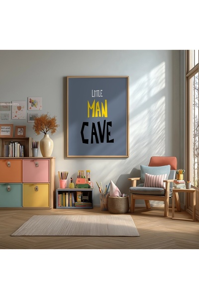 KEYFHOME Little Man Cave Tipografie Albastru închis Tablou înrămat MDF Poster...