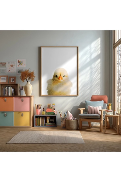 KEYFHOME Poster de pictură MDF înrămat cu pui de găină drăguț, cadou decorati...