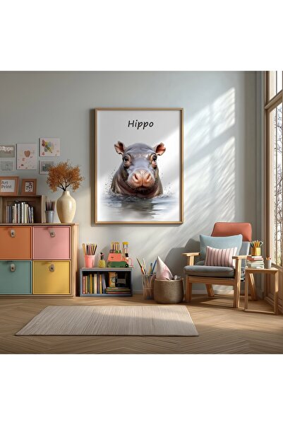 KEYFHOME Poster de pictură pe tabla din MDF cu cadru Hipopotam pentru copii, ...