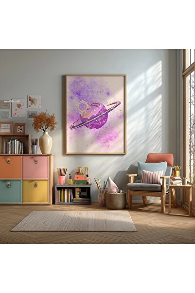 KEYFHOME Tablou MDF cu ramă Lavender Planet Poster pentru camera copiilor, de...