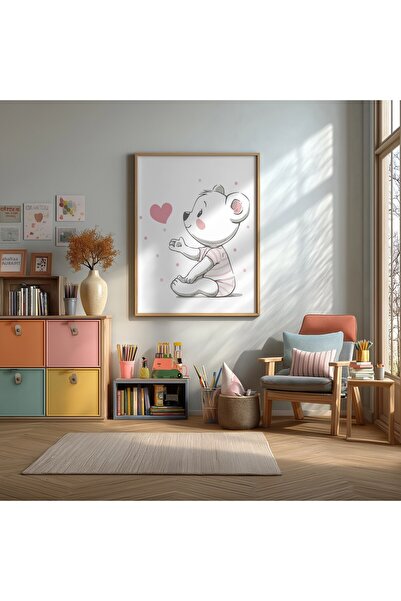 KEYFHOME Fata Ursulet cu rama roz MDF Tablou Poster Camera bebelusului Decor ...