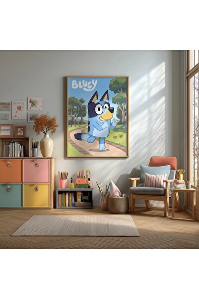 KEYFHOME Bluey alergând în parc cu cadru MDF pictură poster pentru camera cop...
