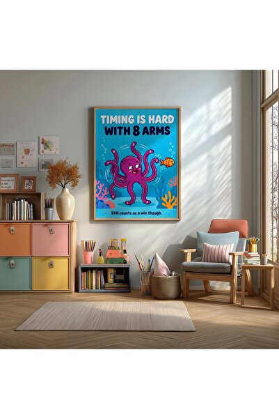 KEYFHOME Poster de pictură MDF cu cadru de desene animate amuzant de caracati...