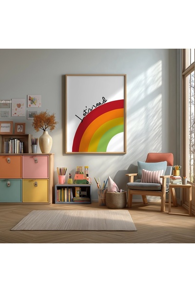 KEYFHOME Să citim curcubeul înrămat MDF pictură poster camera copiilor decor ...