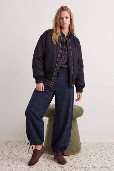 Trendyol Collection Navy Blue Plaid Elastic Balloon Pants Twoaw27Pl00137