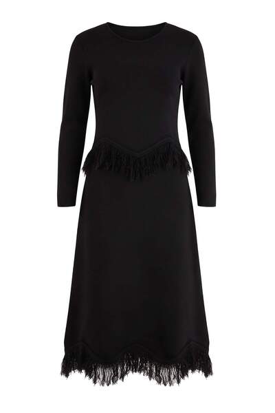 Trendyol Collection Black Maxi Knitwear Skirt Tassel Detailed Dress Twoaw27El...