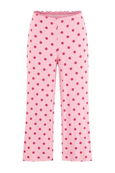 Trendyol Collection Pink Polka Dot Brushed Winter Pointel/Ribbed Knitted Paja...