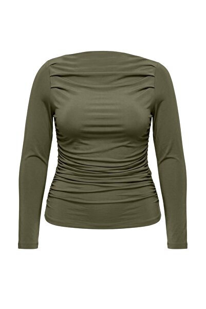 Trendyol Curve بلوزة محبوكة مرنة بياقة قاربية ولون كاكي TBBSS26AF00125