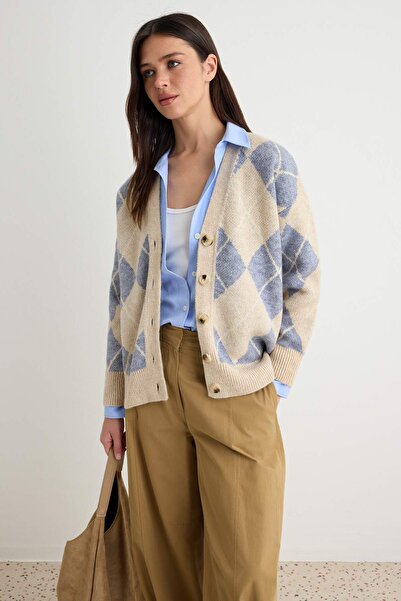 Trendyol Kollektion Beigefarbener, weich strukturierter Strick-Cardigan mit w...