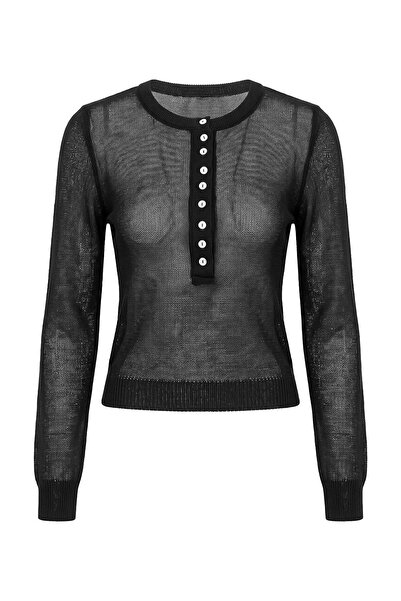Trendyol Collection Black Openwork Perforated Knitwear Sweater Twoaw27Kz00333