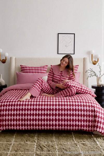 TRENDYOLMİLLA HOME Doppeltes Bettwäscheset mit geometrischen und elastischen ...