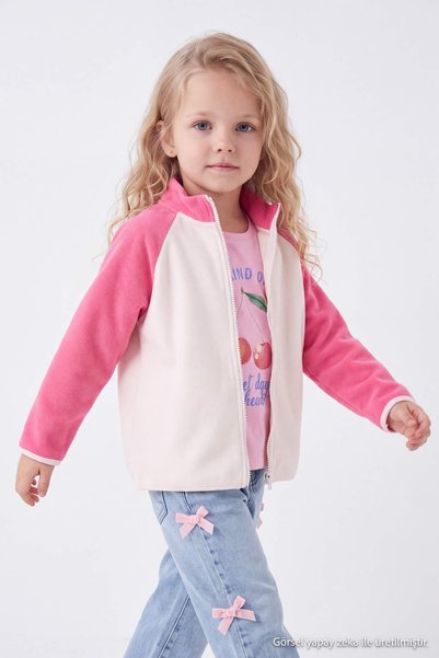 TRENDYOLKIDS Powder Plain Fleece Zippered Knitted Cardigan Tkdaw27Sw00092