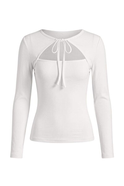 Trendyol Collection Bluză tricotată din viscoză, cu decolteu tip cheie, croia...