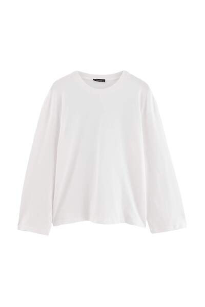 Trendyol Collection Tricou tricotat cu mânecă lungă, 100% bumbac, ecru, croia...