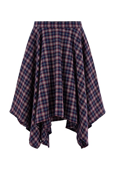 Trendyol Collection Fustă asimetrică midi în carouri maro