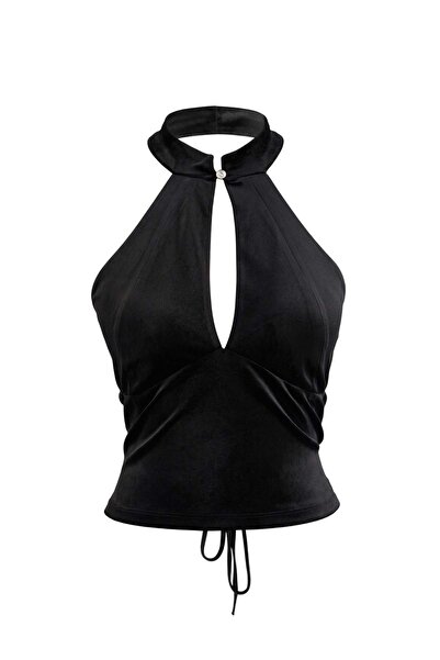 Trendyol Collection Bluză de petrecere din catifea neagră TPRAW27BZ00052