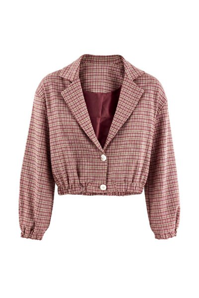 Trendyol Collection Red Plaid Button Detailed Woven Jacket Twoaw27Ce00096