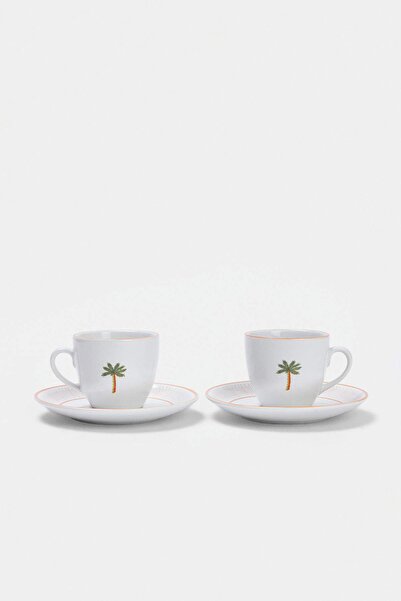 TRENDYOLMİLLA HOME Set of 2 Palm Tree Patterned Coffee Cups 90 Cc Tphaw27Kfc0...