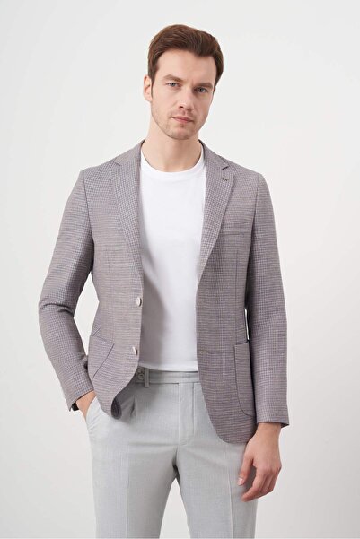 Morven Erkek Lacivert Dokuma Slim Fit Torba Cep Mono Yaka Spor Ceket
