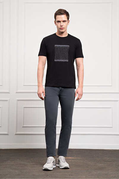 Morven Erkek Siyah Trend Bisiklet Yaka Dinamik Fit Pamuk T-Shirt
