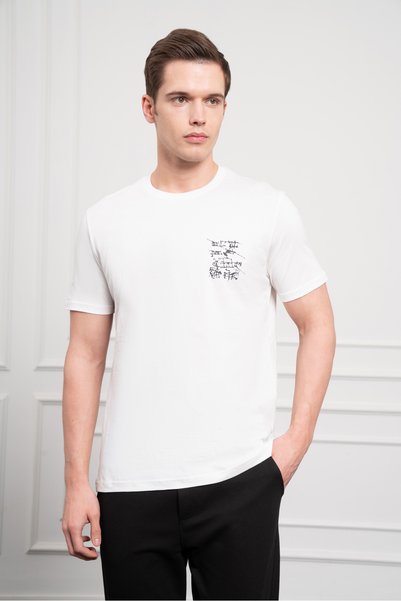 Morven Erkek Ekru Trend Bisiklet Yaka Dinamik Fit Pamuk T-Shirt