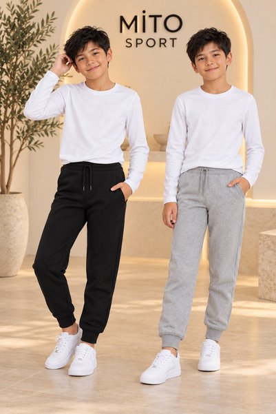 MİTO SPORT Pantaloni de trening negri GRI cu buzunare duble