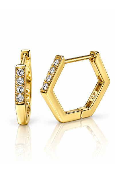 POKAK Xuping Jewelry 14K Altın Kaplama Zirkon Taşlı Geometrik Altıgen Halka K...