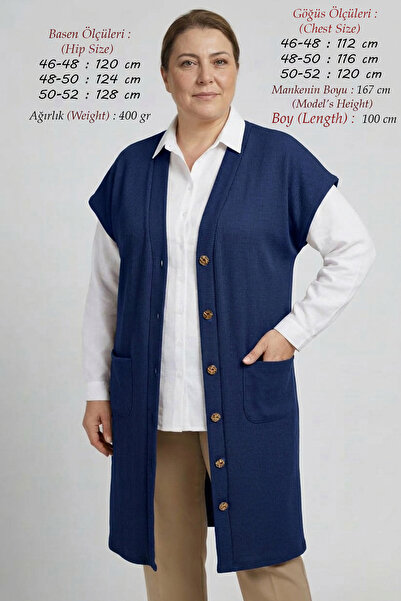 Laden Plus Size Women's Seasonal Ribbed Knitted Long Mother's Vest Medium Thi...
