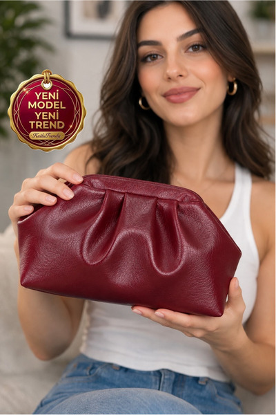 Classbag Women's Burgundy Gathered Wrinkled Leather Look, Stylish Portfolio a...