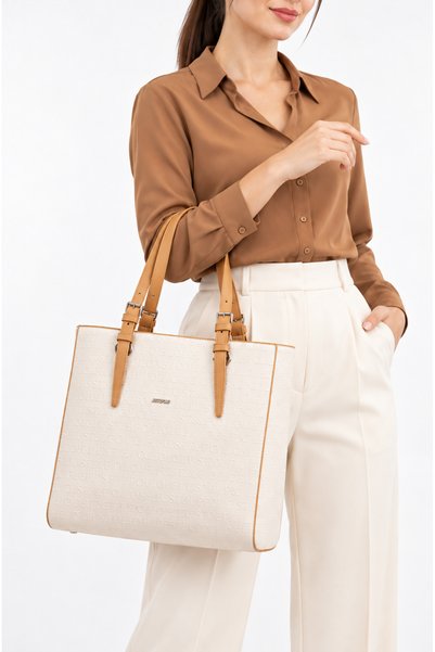 Just Polo Women's Cream-tan Large Size Shoulder Bag-j4067-2